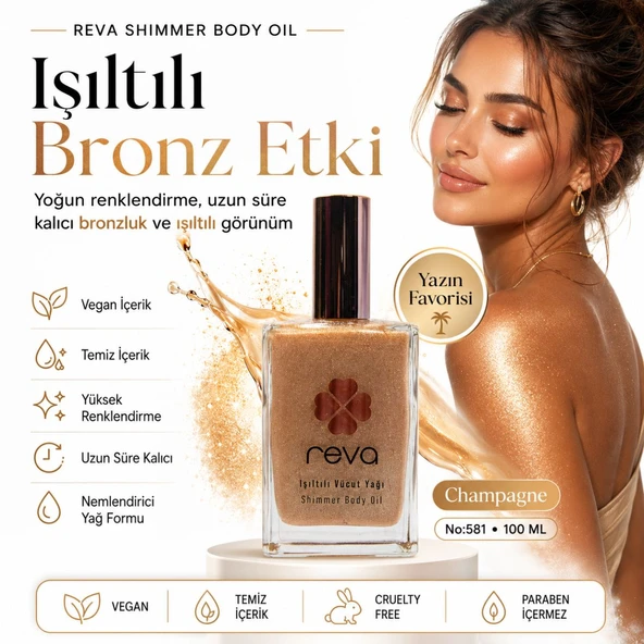 Işıltılı Vücut Yağı Champaigne - Shimmer Body Oil 100 ml - No: 581 - Vegan & Temiz Içerik ürün görseli 1