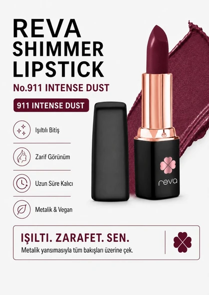 Shimmer Lipstick Intense Rust No:911 Işıltılı Parlak Vegan Temiz Ruj ürün görseli 1