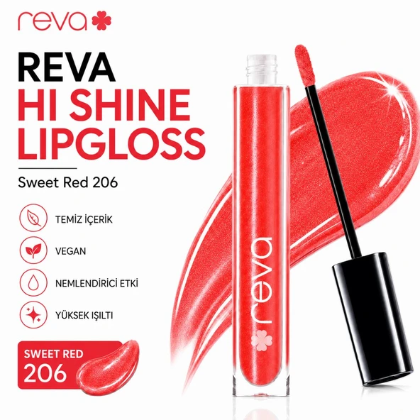 Işıltılı Dudak Parlatıcısı - Hi-shine Lip Gloss Sweed Red - No: 206 - Vegan & Temiz Içerik ürün görseli 1