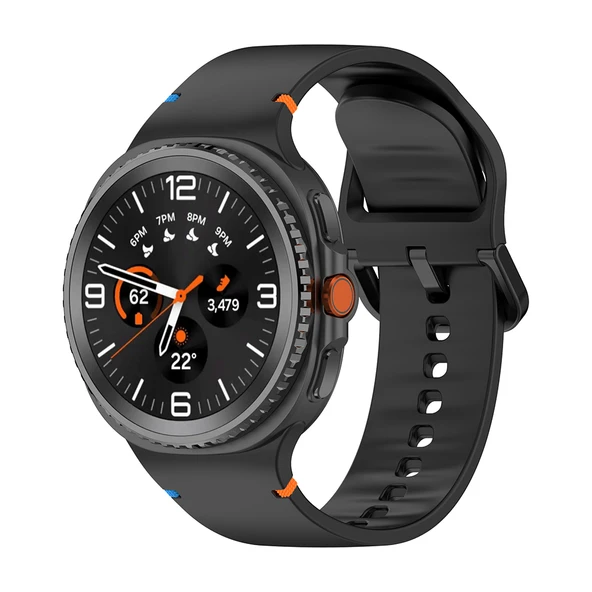 Samsung Galaxy Watch 8 Classic 47mm İle Uyumlu Metal Tokalı Spor Silikon Kordon  Siyah ürün görseli 1