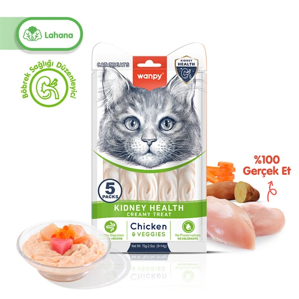Wanpy Kidney Health Tavuklu Sebzeli Krema Kedi Ödülü 5x14 Gr ürün görseli 1