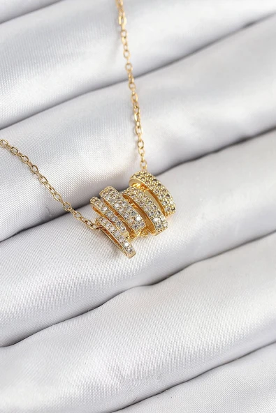 316L Çelik Zirkon Taşlı Sarmal Model Gold Renk Kadın Kolye Vice-5353 EB-53-vice/(1395) 2584 ürün görseli 1