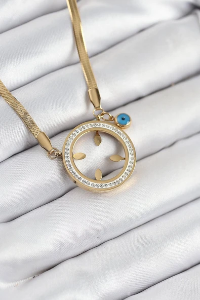316L Çelik Zirkon Taşlı Çeyrek Takılabilir Gold Renk Kadın Kolye Vice-5353 EB-53-vice/(1395) 2580 ürün görseli 1