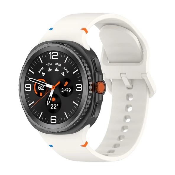 Samsung Galaxy Watch 8 Classic 47mm İle Uyumlu Metal Tokalı Spor Silikon Kordon  Starlight ürün görseli 1