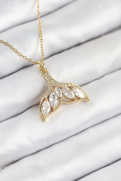 316L Çelik Zirkon Taşlı Balık Kuyruğu Model Gold Renk Kadın Kolye Vice-5353 EB-53-vice/(1395) 2583 ürün görseli 1