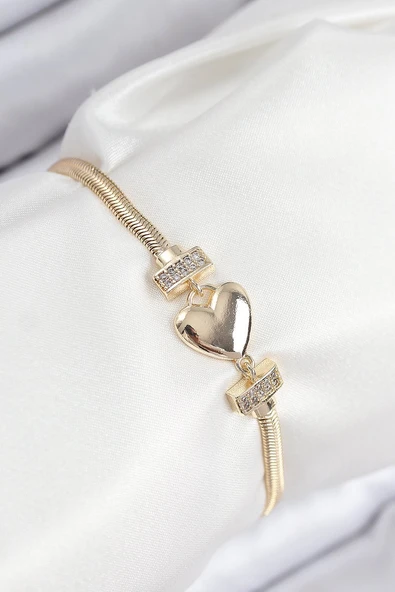 Pirinç Zirkon Taşlı Kalp Model Gold Renk Kadın Bileklik Vice-5353 EB-53-vice/(1395) 2671 ürün görseli 1