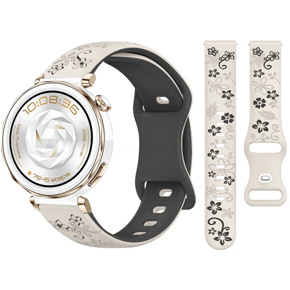 Huawei Watch GT5 Pro 42mm Uyumlu FloraFlex Çiçek Desenli Yumuşak Soft Silikon Kordon  Starlight ürün görseli 1