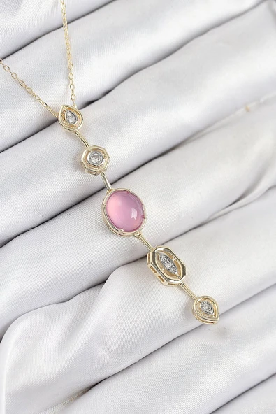 Pirinç Zincir Pembe Gold Renk Zirkon Taşlı Y Kolye EB-53-vice/(1395) 2684 ürün görseli 1