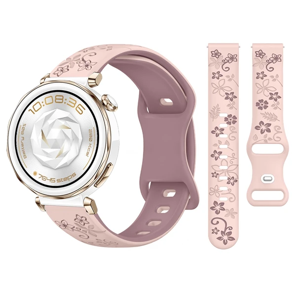Huawei Watch GT5 Pro 42mm Uyumlu FloraFlex Çiçek Desenli Yumuşak Soft Silikon Kordon  Pembe ürün görseli 1