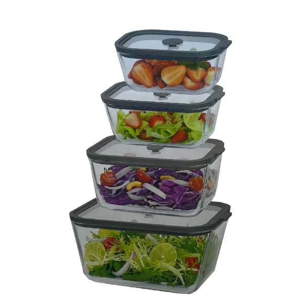 Sızdırmaz Cam Kapaklı Saklama Kabı 4'lü Set 2620/1380/800/470 ML ürün görseli 1