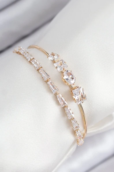 Pirinç Zirkon Taşlı Su Yolu Model Gold Renk Kadın Bileklik Vice-5353 EB-53-vice/(1395) 2638 ürün görseli 1