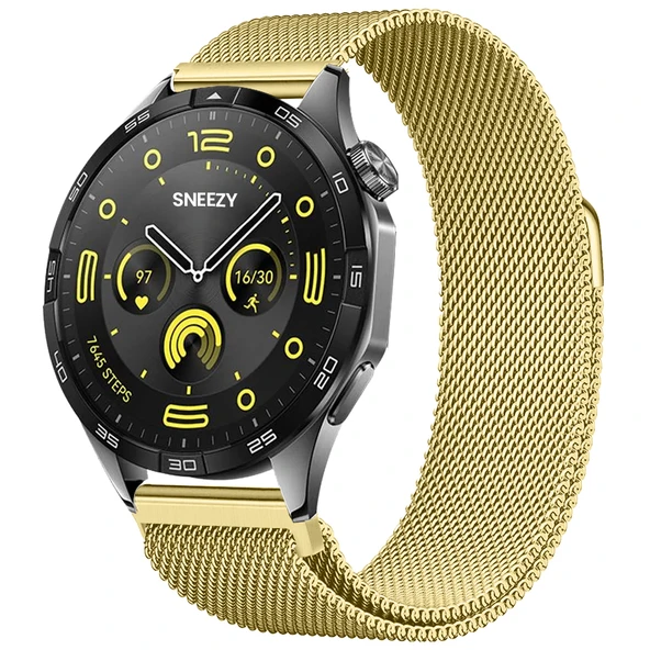 Huawei Watch GT4 46mm Uyumlu Manyetik Milanese Loop Metal Kordon  Gold ürün görseli 1