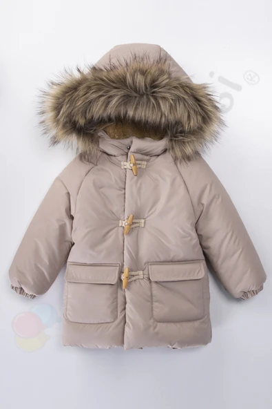 YENİ Varaklı Peluş Kürklü Fermuarlı Kapitone Kapüşonlu Kar Şişme Kışlık Erkek Bebek Mont Çocuk Kaban ürün görseli 1