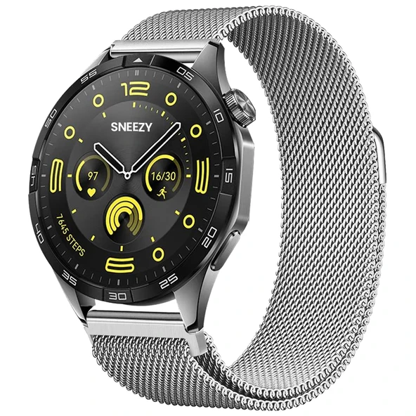 Huawei Watch GT4 46mm Uyumlu Manyetik Milanese Loop Metal Kordon  Gümüş ürün görseli 1