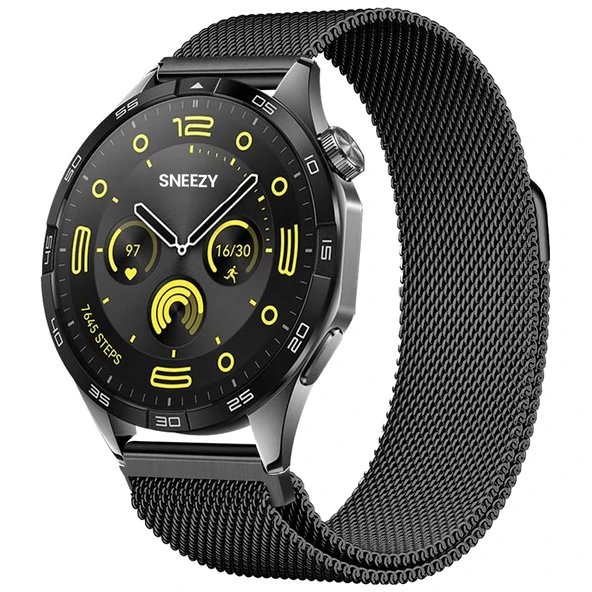 Huawei Watch GT4 46mm Uyumlu Manyetik Milanese Loop Metal Kordon  Siyah ürün görseli 1