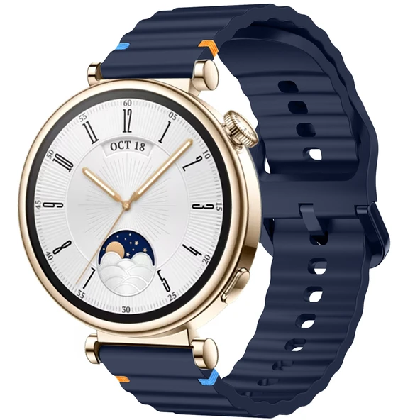 Huawei Watch GT4 41mm İle Uyumlu Dalga Desenli Tokalı Yumusaş Soft Silikon Kordon  Lacivert ürün görseli 1