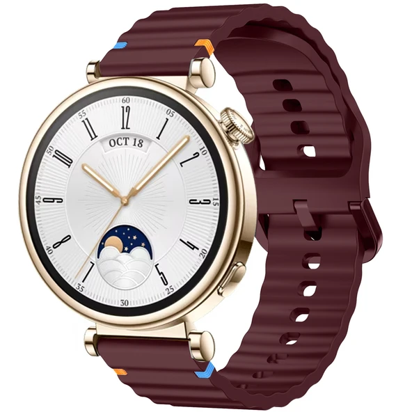 Huawei Watch GT4 41mm İle Uyumlu Dalga Desenli Tokalı Yumusaş Soft Silikon Kordon  Mürdüm ürün görseli 1