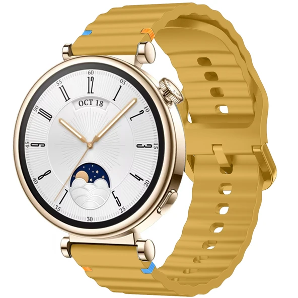 Huawei Watch GT4 41mm İle Uyumlu Dalga Desenli Tokalı Yumusaş Soft Silikon Kordon  Sarı ürün görseli 1