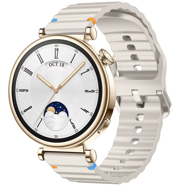 Huawei Watch GT4 41mm İle Uyumlu Dalga Desenli Tokalı Yumusaş Soft Silikon Kordon  Starlight ürün görseli 1
