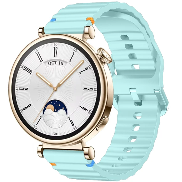 Huawei Watch GT4 41mm İle Uyumlu Dalga Desenli Tokalı Yumusaş Soft Silikon Kordon  Turkuaz ürün görseli 1