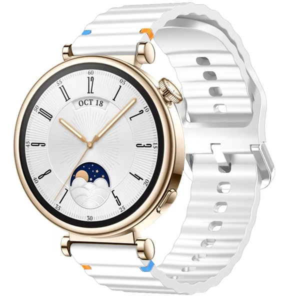 Huawei Watch GT4 41mm İle Uyumlu Dalga Desenli Tokalı Yumusaş Soft Silikon Kordon  Beyaz ürün görseli 1