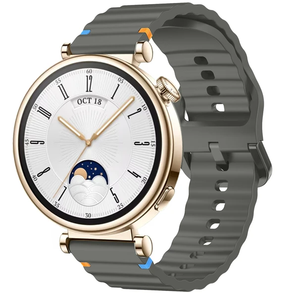 Huawei Watch GT4 41mm İle Uyumlu Dalga Desenli Tokalı Yumusaş Soft Silikon Kordon  Koyu Gri ürün görseli 1