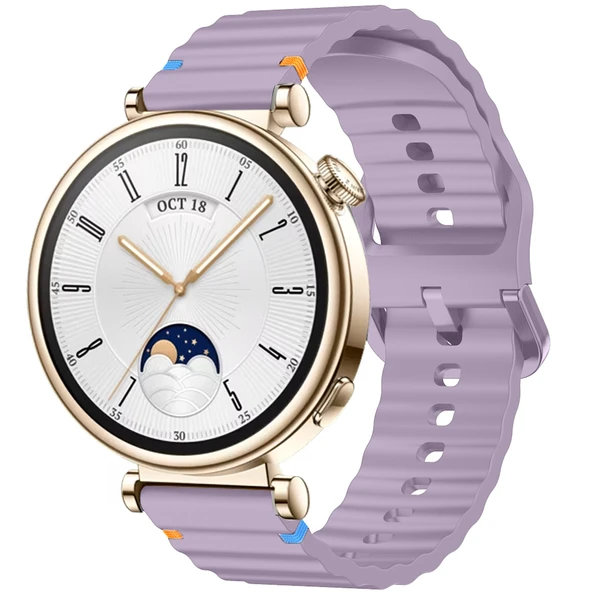 Huawei Watch GT4 41mm İle Uyumlu Dalga Desenli Tokalı Yumusaş Soft Silikon Kordon  Lila ürün görseli 1