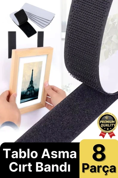 Ultra Güçlü İz Bırakmaz Çivisiz Tablo Çerçeve Asma Kendinden Yapışkanlı Siyah Cırt Bant 8'li Set ürün görseli 1