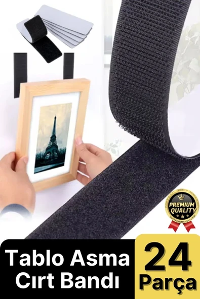Ultra Güçlü İz Bırakmaz Çivisiz Tablo Çerçeve Asma Kendinden Yapışkanlı Siyah Cırt Bant 24'lü Set ürün görseli 1