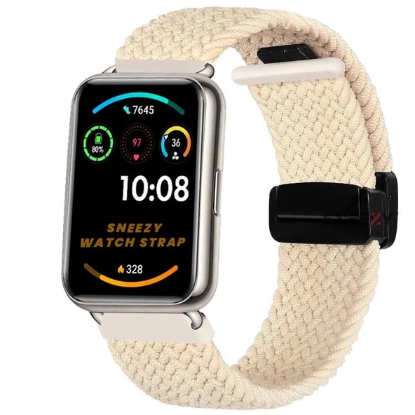 Sneezy Huawei Watch Fit 2  İle Uyumlu FiberLink Manyetik Tokalı Kumaş Örgü Kordon  Starlight ürün görseli 1