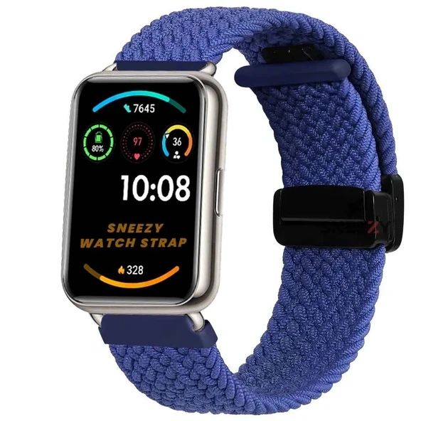 Sneezy Huawei Watch Fit 2  İle Uyumlu FiberLink Manyetik Tokalı Kumaş Örgü Kordon  Mavi ürün görseli 1