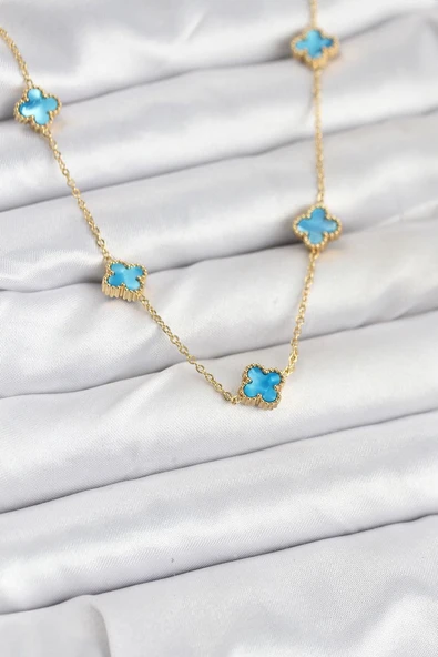 Gold Renk 316 L Çelik Zincir Buz Mavisi Baby Boy Yonca Kadın Kolye Vice-5353 EB-53-vice/(1395) 2747 ürün görseli 1