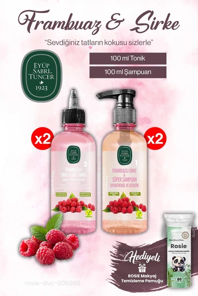Eyüp Sabri Tuncer Sirke Frambuaz x2 Saç Toniği  ve x2 Şampuan 100 ml, ROSIE makyaj pamuğu ürün görseli 1