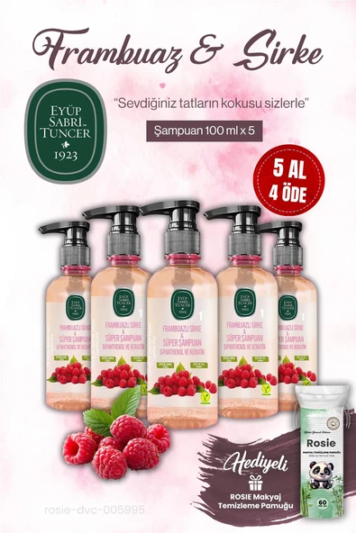 Eyüp Sabri Tuncer 5 AL 4 ÖDE Sirke Şampuan Frambuazlı 100 ml ROSIE makyaj pamuğu ürün görseli 1