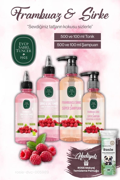 Eyüp Sabri Tuncer 500 ml ve 100 ml Sirke Frambuaz Tonik ve Şampuan, ROSIE makyaj pamuğu ürün görseli 1