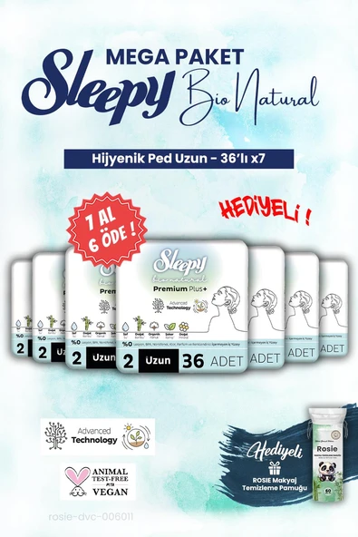 Sleepy Mega Paket 7 AL 6 ÖDE 36'lı Uzun Bio Hijyenik ped ve ROSIE makyaj pamuğu ürün görseli 1