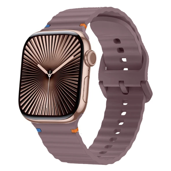 Apple Watch 42mm 44mm 45mm S10 46mm Ultra 49mm Uyumlu Dalga Desenli Tokalı Yumusaş Silikon Kordon  Lila ürün görseli 1