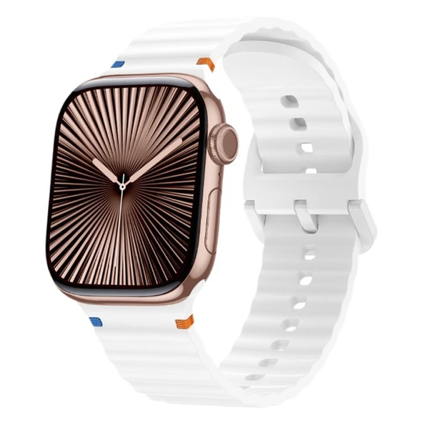 Apple Watch 42mm 44mm 45mm S10 46mm Ultra 49mm Uyumlu Dalga Desenli Tokalı Yumusaş Silikon Kordon  Beyaz ürün görseli 1