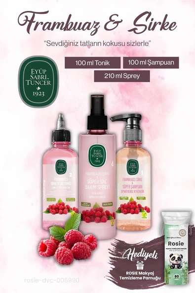 Eyüp Sabri Tuncer Sirke Frambuaz Sprey 210ml, Tonik ve Şampuan 100 ml ROSIE makyaj pamuğu ürün görseli 1