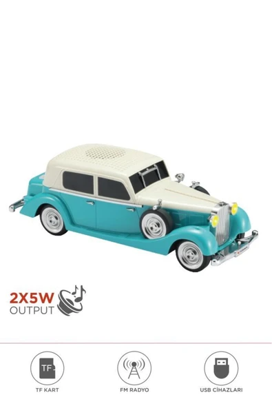 D55 Retro Araba Tasarımlı Bluetooth Hoparlör 2x5W FM + USB + TF Kart ürün görseli 1