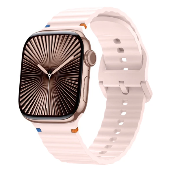 Apple Watch 42mm 44mm 45mm S10 46mm Ultra 49mm Uyumlu Dalga Desenli Tokalı Yumusaş Silikon Kordon  Pudra ürün görseli 1