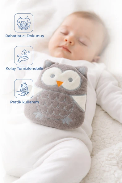 Babyjem Kiraz Çekirdekli Baykuş Kadife Rahatlatıcı Gaz Kemeri & Gaz Yastığı - Gri ürün görseli 1