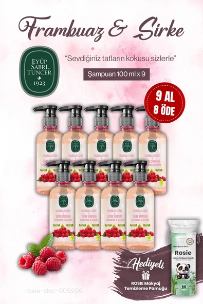 9 AL 8 ÖDE Eyüp Sabri Tuncer Sirke Şampuan Frambuazlı 100 ml ROSIE makyaj pamuğu ürün görseli 1