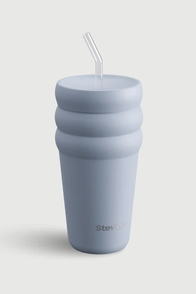 Stevig 3 Bubble Two-Cap Straw Tumbler Çelik Termos 600 ML Zen Blue ST-246 ürün görseli 1