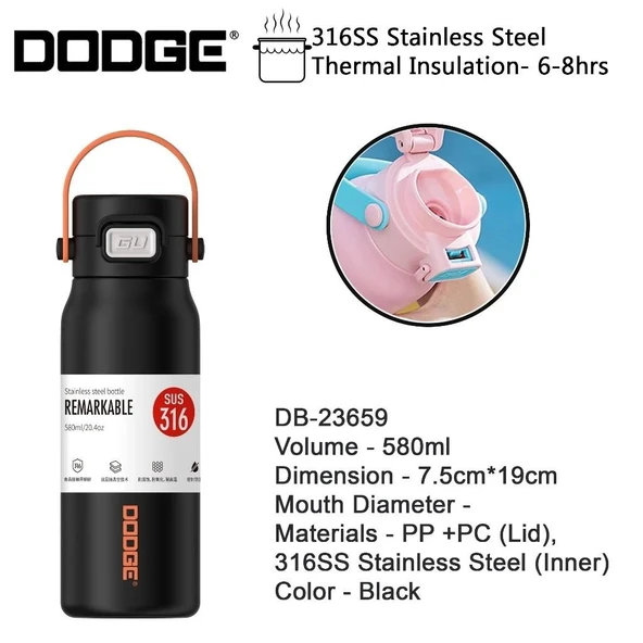 Dodge Çelik Termos Matara 580Ml Siyah - Resim 6