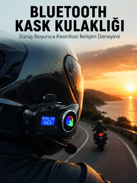 LCD Ekranlı Bluetooth Kask Kulaklığı FM Radyo ve SD Kart Girişli ürün görseli 1