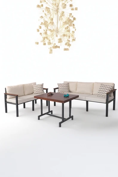 NEOKAS Metal Bahçe Takımı, Balkon Seti, Kafe Koltuğu, Bekleme Alanı Koltuğu, 2 + 3 + M ürün görseli 1