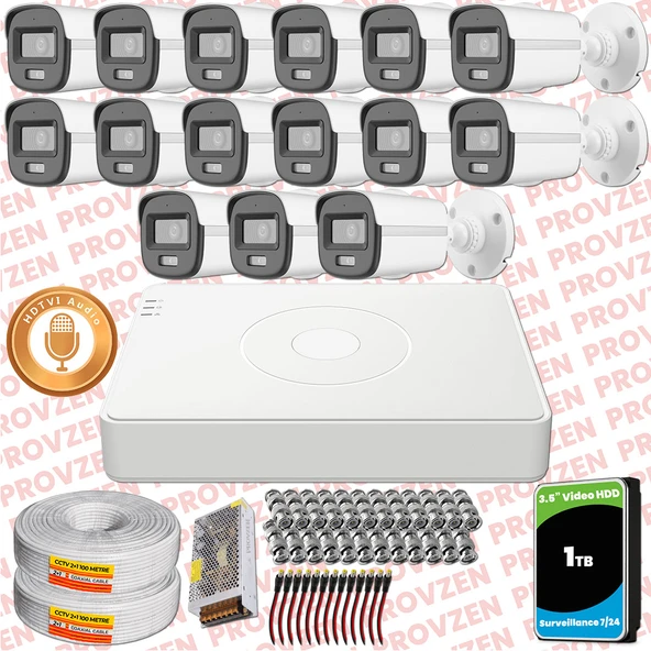 Provzen Hikvision 15'li Full HD Güvenlik Kamerası Set 7/24 Renkli, Mikrofonlu, Olay Anında Bildirim ürün görseli 1