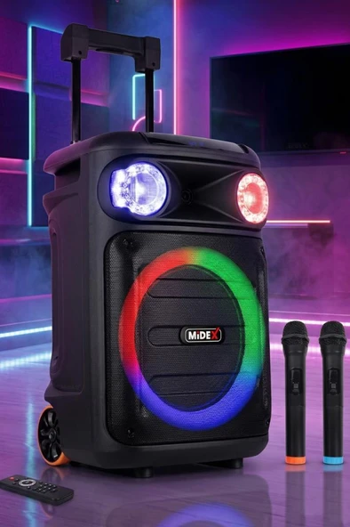 Midex 1100 Watt Mikrofonlu Karaoke Eğlence Işıklı Ses Sistemi MXR-1100 (Bluetooth Kayıt Usb Şarjlı) ürün görseli 1