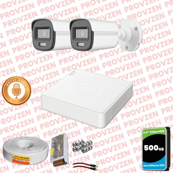 Provzen Hikvision 2'li Full HD Güvenlik Kamerası Set 7/24 Renkli, Mikrofonlu, Olay Anında Bildirim ürün görseli 1